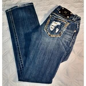 Miss Me BootCut  Stretch Jeans 28x33 Low Rise Stitched Flap Button Pocket Buckle